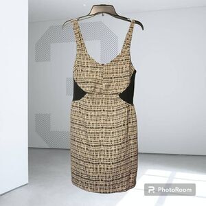 Bar III Womens Dress Size L Black Ivory Geo Sheath Above Knee Sleeveless